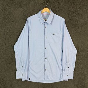 QOR Shirt Mens Large Blue Long Sleeve Button Up Stretch Lightweight Performance